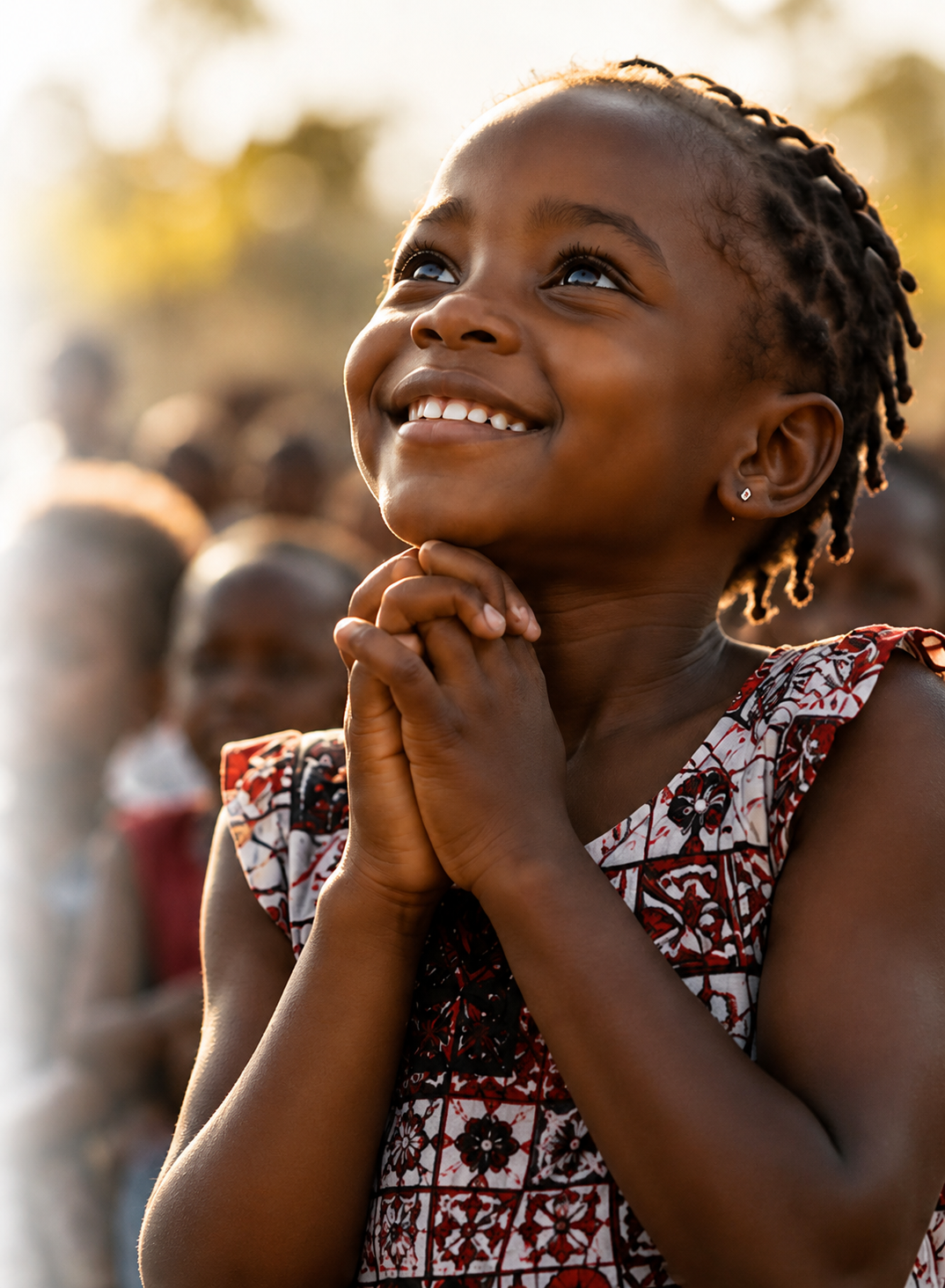 Community member smiling and looking toward a hopeful future